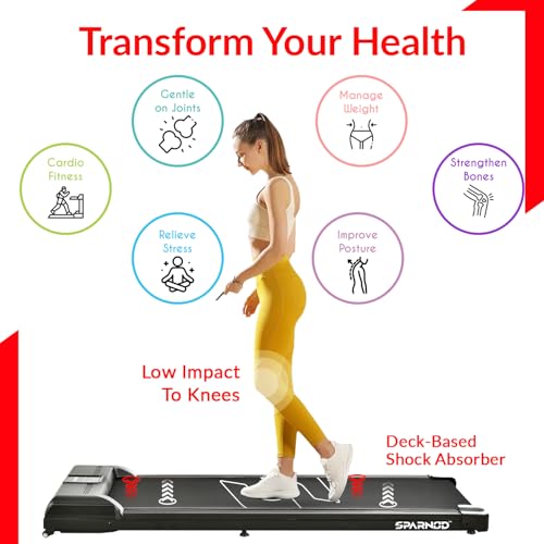 Image of Sparnod Fitness STH-3004 Walking Pad Treadmill for Home Use & Office-Work and Walk, Ready to Use, LED Display, Remote Control, Non-Slip Belt, Shock Reduction, Space-Saving, Bluetooth Speakers