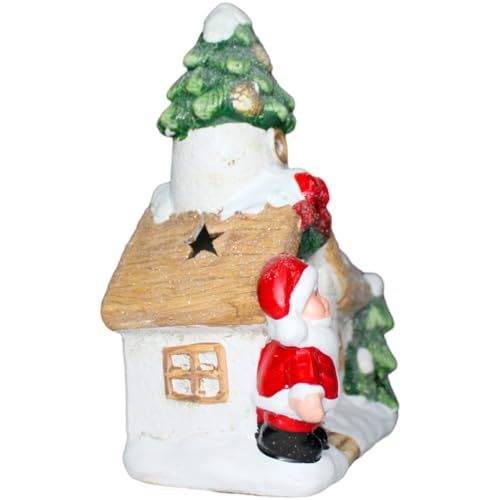 Decoração Natalina Casa do Papai Noel com Neve Iluminada LED Casa Enfeite Cenário Vila Para Mesas Pr