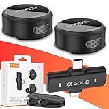 Microfone de Lapela Duplo Sem Fio α’GOLD Premium – Áudio Profissional, Cancelamento de Ruído, 10h Bateria, Compatível com iPhone e Android USB-C, Ideal para Vídeos, Lives e Podcasts
