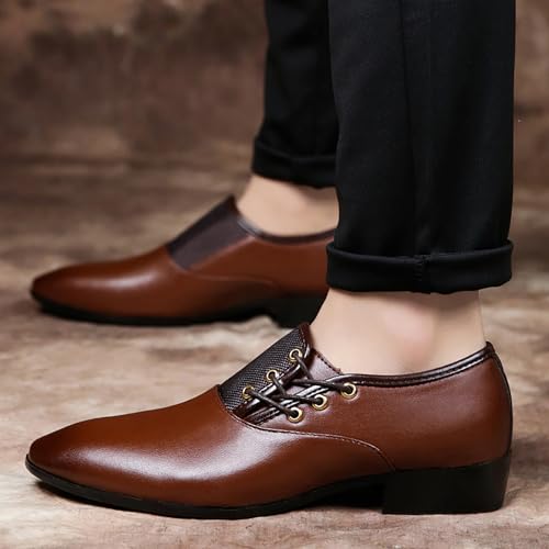 Men's Slip on Pointed Toe Oxford Shoes,Fashion Patent Leather Lace-up Decoration Formal Business Office Derby Dress Shoes Casual Comfy Non-Slip Flat Oxfords4
