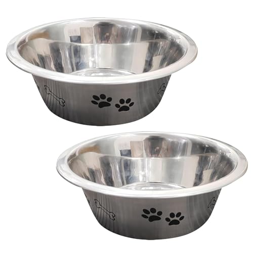 Image of Pet World Pet Bowl with Anti Skid Ring & Paw Print Design | Durable Food & Water Bowl for Dogs & Cats | Non-Slip Base | Easy to Clean | Ideal for Daily Feeding 2530ml (Pack of 2)