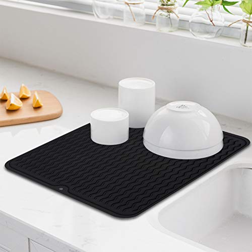 Nicunom 2 Pack Silicone Dish Drying Mat 16" X12", Waterproof Countertop Pad, Heat Resistant, Eco-Friendly, Non-Slipping, Easy Clean Dishwasher Safe, Black #TOP5
