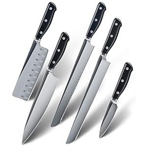 5 piece Chef Knife Set Professional Kitchen Knives Set with Chef Knife, Bread Knife, Carving Knife, Nakari Knife, Paring Knife – Razor Sharp Japanese VG10 High Carbon Stainless Steel