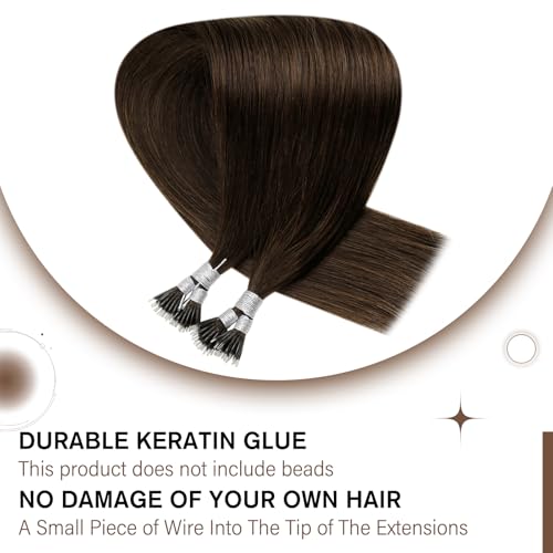 Hetto Nano Hair Extensions Real Human Hair Brown, Invisible Nano Beads Hair Extension - Image 3