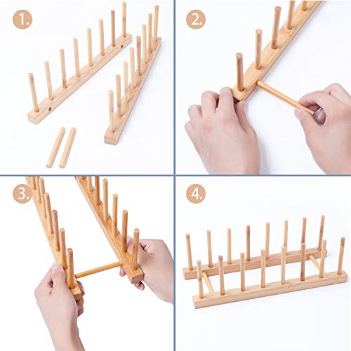 Wevapers 4Pack Bamboo Wooden Dish Rack, Plate Rack Stand Pot Lid Holder, Kitchen Cabinet Organizer For Cup, Cutting Board, Bowl, Drying Rack And More #TOP2