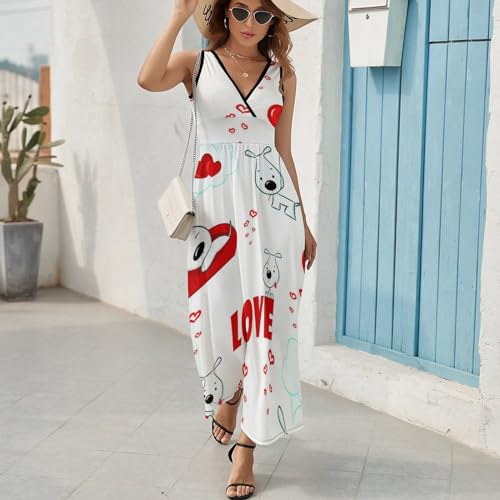 Robe longue d'été de qualité supérieure avec col V et tombé fluide