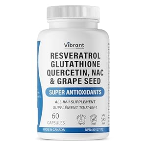 Resveratrol 500mg Glutathione 200mg Quercetin 200mg Grape Seed Extract – Antioxidant Supplement For Women and Men with N-Acetyl Cysteine and Selenium, Made in Canada 60 Capsules