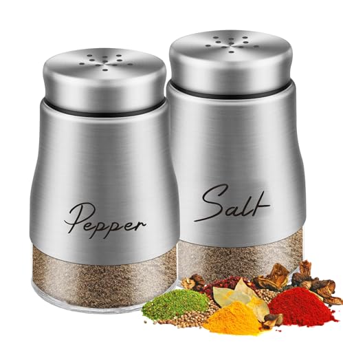 Salz Und Pfefferstreuer Set, 120ml Glasboden Salz Pfefferstreuer, Glasboden Salzstreuer Mit Edelstahl Deckel, Gewürzspender Küchenzubehör Für Haus, Küche, Restaurant, Esstisch (Silber)