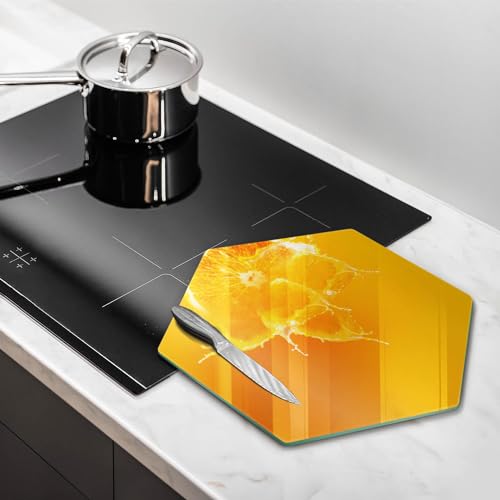 Planche à découper induction haut de gamme Wallfluent 40cm hectagonale décor Orange