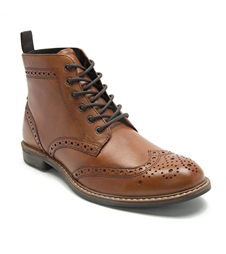 Thomas Crick Men's 'Aksham' Formal Brogue Boots, Classic Embroidered Upper, Comfortable and Stylish Boots for Any Occasion, Made with Leather For an Effortless (Black/Tan)