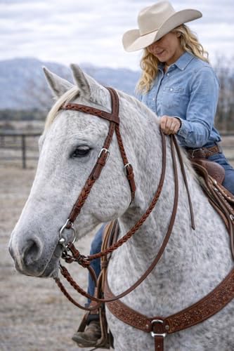 CHALLENGER Horse Western Full-Grain Leather Braided Horse Headstall Bridle w/Reins 78J03