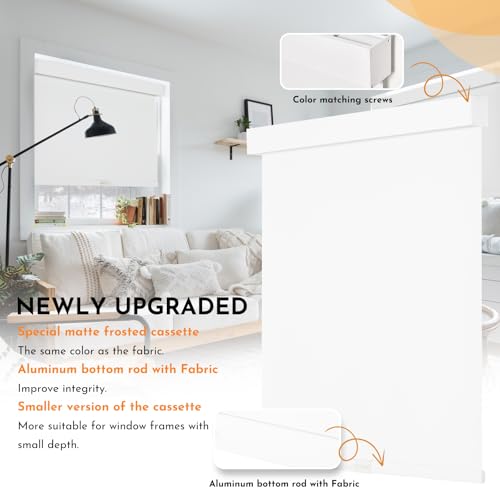 Persilux Blackout Roller Blinds for Windows, Cordless Free-Stop Roller Shades with Valance, Thermal Insulated Fabric Window Blinds, UV Protection Shades for Home and Bedroom (White,36.5 W x 72 H)