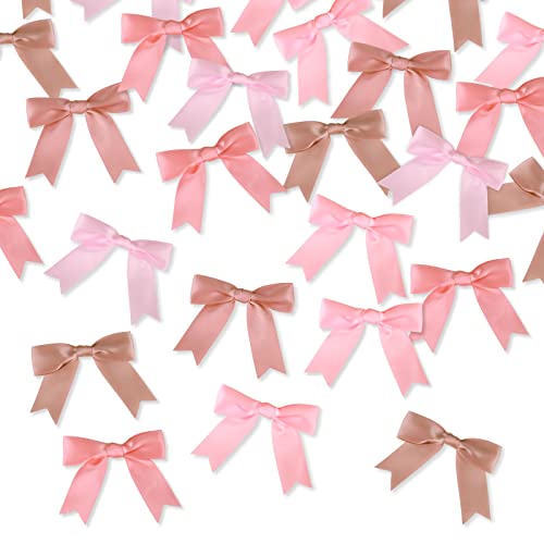 Meseey 50 Pcs Dusty Rose Gold Assorted 3.5 Inch Premade Pretied Satin Ribbon Twist Tie Bows For Treat Bags Gift Wrapping Wedding Baby Shower Brithday Valentine's Day Christmas Party(3.5”Rose Pink) #TOP3