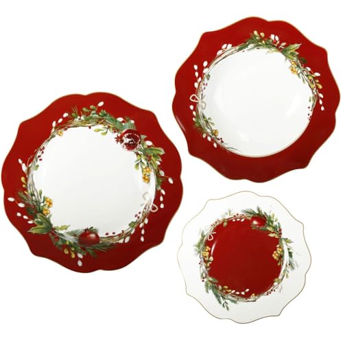 Brandani 89960 Set di Piatti Natalizi Brandani 89960 - Collezione Carol, 18 Pezzi in New Bone China
