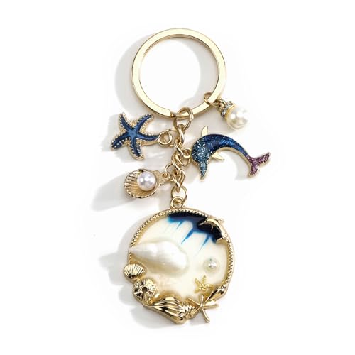 Tranbath Portachiavi personalizzato, grazioso motivo stella marina (stella marina, conchiglia, delfino), regalo per donne, buone amiche, regalo di compleanno per donne, portachiavi auto, argento, S