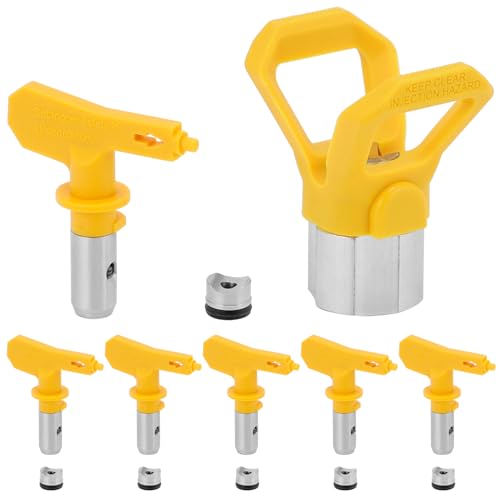 QWORK® Airless Düsenset Modelle 515/517519521/523/525, 6 Airless Düse mit Spitzendichtung, 1 Düse Sitz, Kompatibel mit den meisten Airless-Spritzgeräten