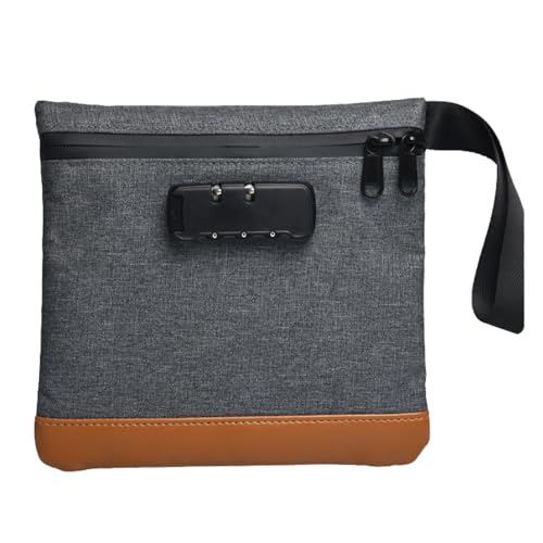 Odour-Proof Bag Safe Bag Portable Safe Waterproof Bag with Lock Odour-Proof Wallet Bag with Combination Lock Document Bag Money Box Lockable Box with Handle for Travel Storage (7.9 x 7.4 Inch, Grey)