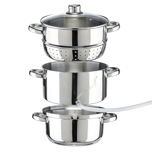 mucHome Entsafter Dampfentsafter 6L, Edelstahl, für alle Herdarten inkl. Induktion Ø 22cm spülmaschinengeeignet Induktionsdampfentsafter Topf Entsafter für Beeren, Obst und Gemüse