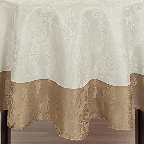 Newbridge Valencia Two Tone Bordered Damask Fabric Tablecloth, Wrinkle And Stain Resistant Fine Dining Holiday Hotel Quality Tablecloth, 52 Inch X 52 Inch Square, Antique Ivory/Gold thumb #7
