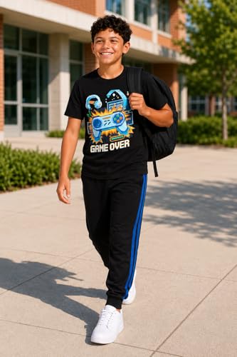 Image of Pro Athlete Boys Pants Set - 3 Piece Active Short Sleeve Graphic Tees Athletic Shorts and Jogger Sweatpants for Boys