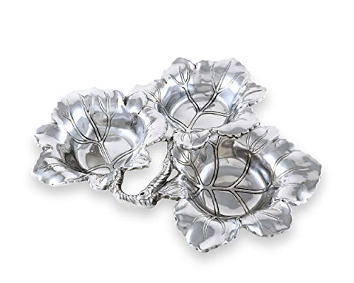 Arthur Court Designs Aluminum Grape 3-Bowls Dip Sauce Serving Bowl Tarnish Free 13 inch Long