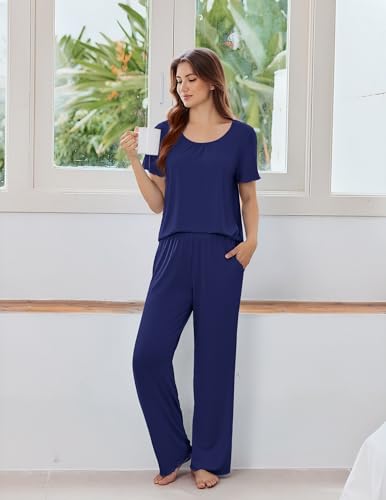 Ekouaer Bamboo-Viscose Short-Sleeve Pajama Set — view 3