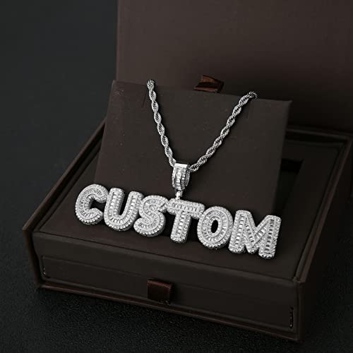HIPBLING Custom Chain Iced Out Name Pendant Letter Necklace Personalized Diamond Jewelry with 24inch Rope Chain Rose Gold Silver Hip Hop Necklace Gift for Women Men2