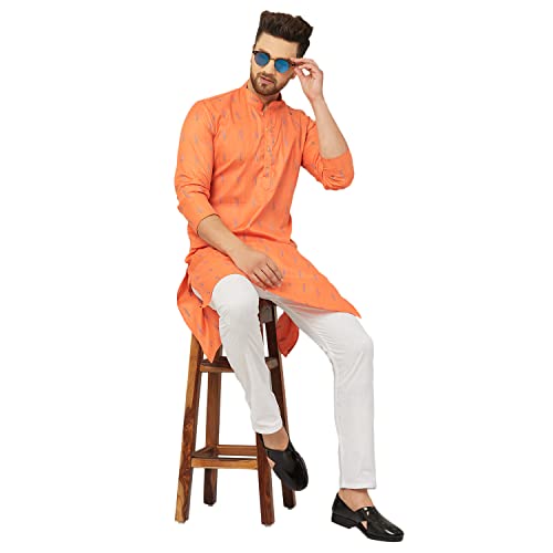 Image of Traditional Cotton Self Design Kurta Pajama Set For Men