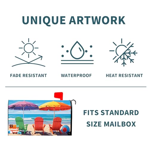Image of Summer Mailbox Covers Magnetic Beach Mailbox Cover Ocean Sea Magnetic Mailbox Cover Mailbox Wraps Standard Size 25.5 inch X 21 inch Holiday Garden Mailboxs Decorations for Outside Home