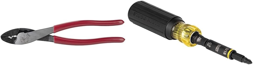 Klein Tools 1005 Cutting/Crimping Tool for 10-22 AWG Terminals and Connectors & 32500HD Multi-Bit Screwdriver/Nut Driver, Impact Rated 11-in-1 Tool with Phillips, Slotted, Square and Torx Tips