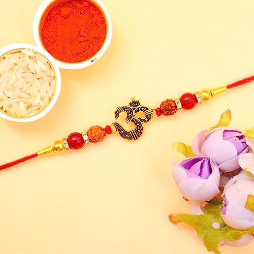 Image of JAIPUR ACE Premium Rakhi Set Rakhi with Shagun Mithas Kesar Misri and Roli Kumkum Perfect for RakshaBandhan Celebration with Brother /Bro (OM And Ganesha Rakhi)