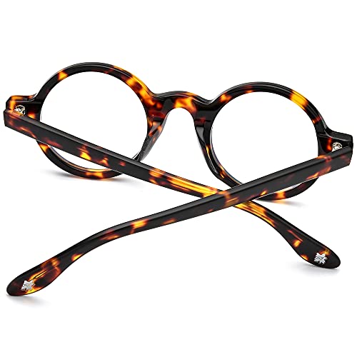 Hepidem Acetate Men Vintage Round Optical Glasses Frame Small 42Mm (Zolman,Leopard Small 42Mm) #TOP6