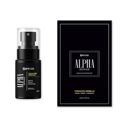 Image of DIFFUZE ALPHA Series Tobacco Vanilla Car Perfume Spray with Hanging Card - 30 ml | Premium Masculine Car Fragrance for Men | Long Lasting Warm & Spicy Scent | Luxury Car Air Freshener | Made in India