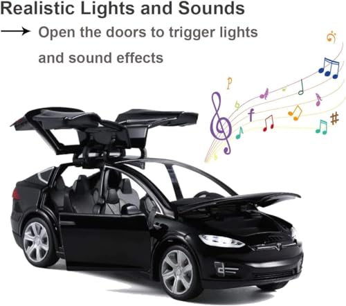 Image of LONGMIRE Metal Pull Back Diecast Car Pull Back Model with Sound Light Boys Gifts Toys for Kids Pack of 1, Multicolor (Tesla X90)