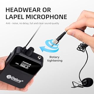 D Debra UHF UBR-102 microfono senza fili con Microfono palmare/Microfono archetto/Lavalier Microphone,Professionale UHF Cordless Dynamic Mic System,per chiesa,karaoke(1 palmare e 1 bodypack)