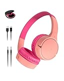 Belkin SoundForm Mini w/Case - Wireless Bluetooth Kids Headphones with 30H Battery Life, 85dB Safe Volume Limit, Built-in Microphone - Kids On-Ear Earphones for iPhone, iPad, & More - Pink