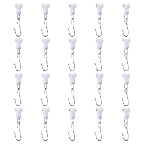 Stainless Steel Curtain Hooks with Dual Wheel - Curtain Track Hooks for Ceiling and Room Divider 20 Pack