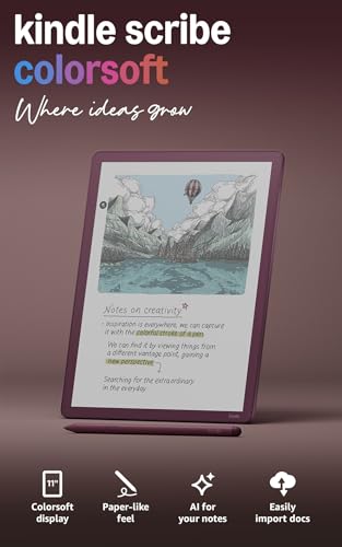 Image of Amazon Kindle Scribe Colorsoft 64GB (newest model) - 11 inch paper-like color display with front light - Thin, light, powerful - Write in notebooks, documents, and books. Includes Premium Pen - Fig