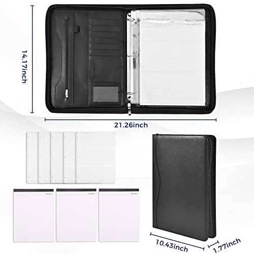 3-ring padfolio portfolio binder organizerpu leather folder binder business planner notebook zippered portfolio for womenmen with document sleevelettera4 size clipboard