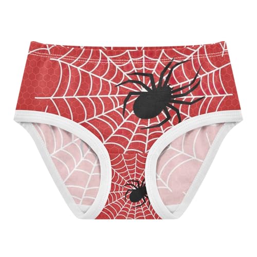 Black Spiders White Webs Red Girls Briefs, Toddler Panties, Cotton Underwear Girls, 2–8 Years