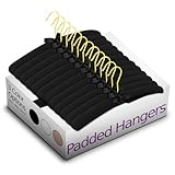 FloridaBrands Anti Slip Satin Padded Hangers Black Soft Fabric with Gold Hook - Heavy Duty for Women's Clothes, Coat, Blouse, Sweaters, Dresses, Clothing - Set of 12