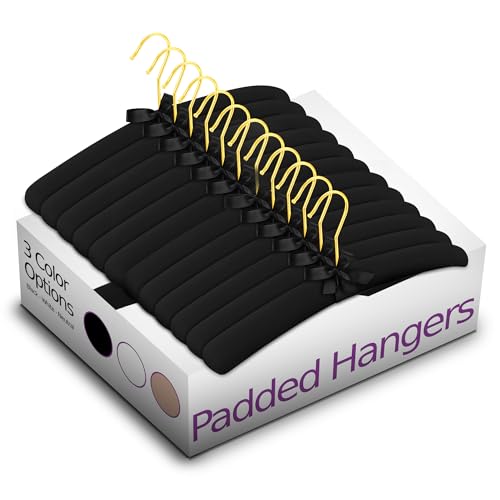 Padded Clothing Fabric Hangers for Women Clothing - Set of 12 Premium Hangers for Closet, Bride Hanger for Wedding Dress, Sweater - Black