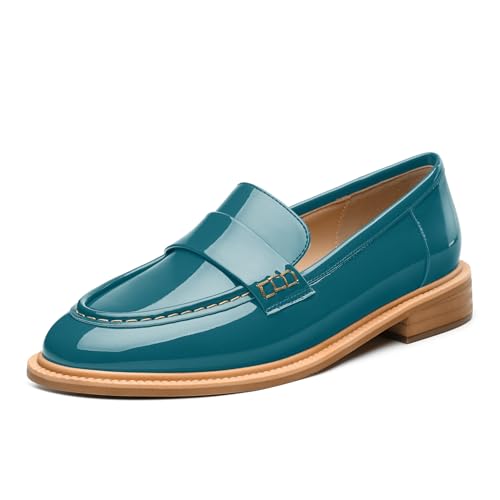 Image of JUSTDANNI Loafers for Women Slip On Shoes with Round Toe 1.2-Inch Low Chunky Block Heel Patent Comfortable Casual Dress Pump Shoes for Wedding Party Work Shopping Dating
