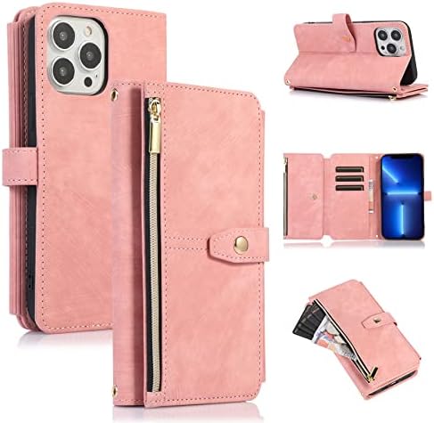 ZCDAYE Wallet Case for iPhone 13, iPhone 13(6.1 inches) Wallet Phone Case, Premium Zipper (with Wristlet) Flip Leather Phone Case for iPhone 13(6.1 inches) - Green