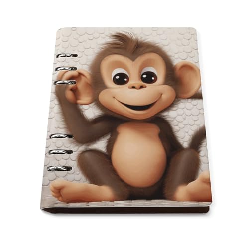 Cuaderno A5 de piel sintética premium Cute Monkey duradero con diseño plano para escribir
