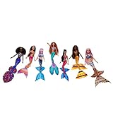 Disney La Sirenita Pack 7 hermanas Muñecas sirenas con pelo largo, juguete +3 años (Mattel HPT16)