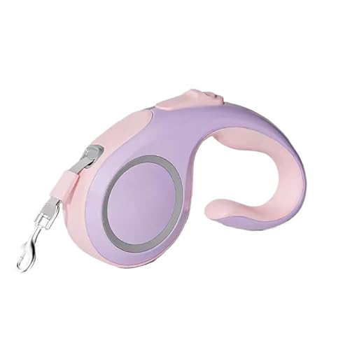 WEZANHI 伸縮式犬用リード、ロング、自動巻き、テディベア用、屋外用、LEDライトリング付き、長さ3m/5m、ホワイト、ブルー、グレー、パープル
