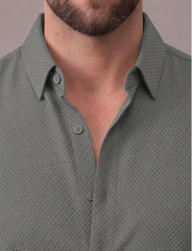 Image of NexaFlair Men's Regular Fit Solid Pattern Laffer Cotton Shirt with Long Sleeve Collared Neck Standard Length and Button Down Closure Type | Mens Casual Shirts | Man's Formal Shirts