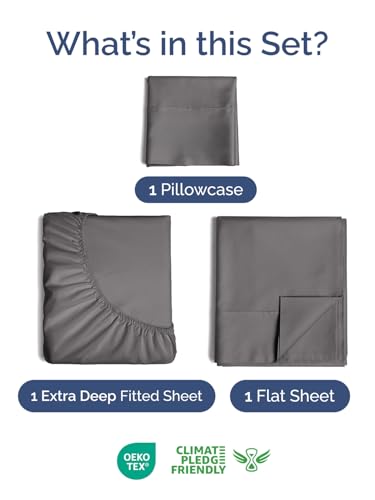 Image of Extra Deep Pocket Twin Size Sheet Set - 3 Piece Breathable & Cooling Bed Sheets - Hotel Luxury Bedding with 16 to 21 inch Extra Deep Pockets - Soft, Fade and Wrinkle Resistant - Oeko-Tex - Dark Grey