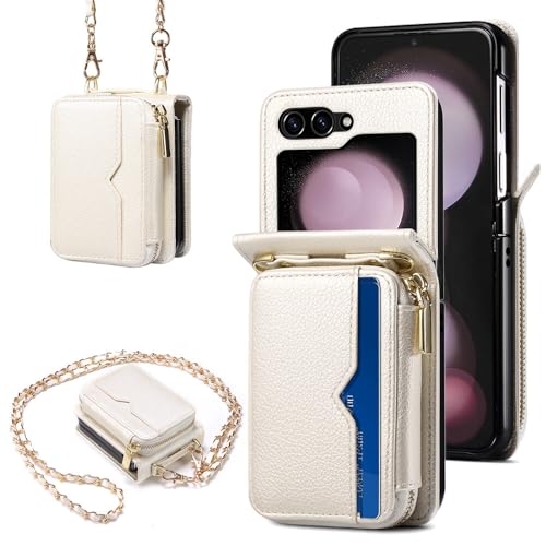 Étui portefeuille Galaxy Z Flip 3 blanc avec sangle et fermeture éclair